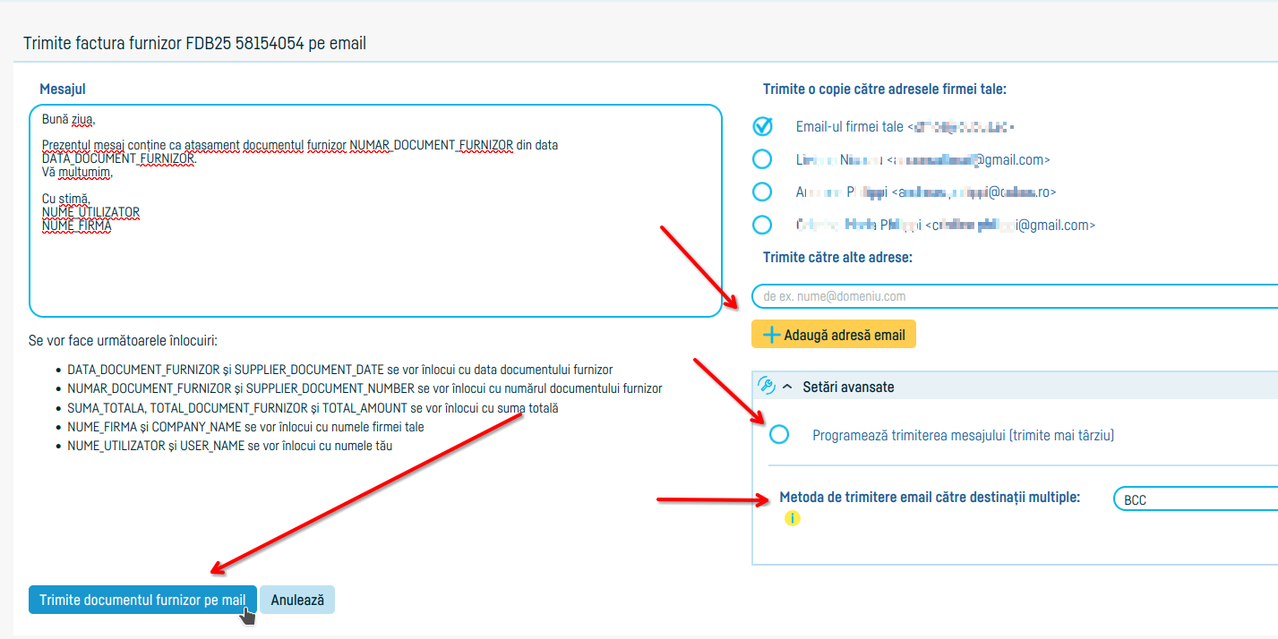 Cum trimiți facturile de furnizori pe email - pasul 3