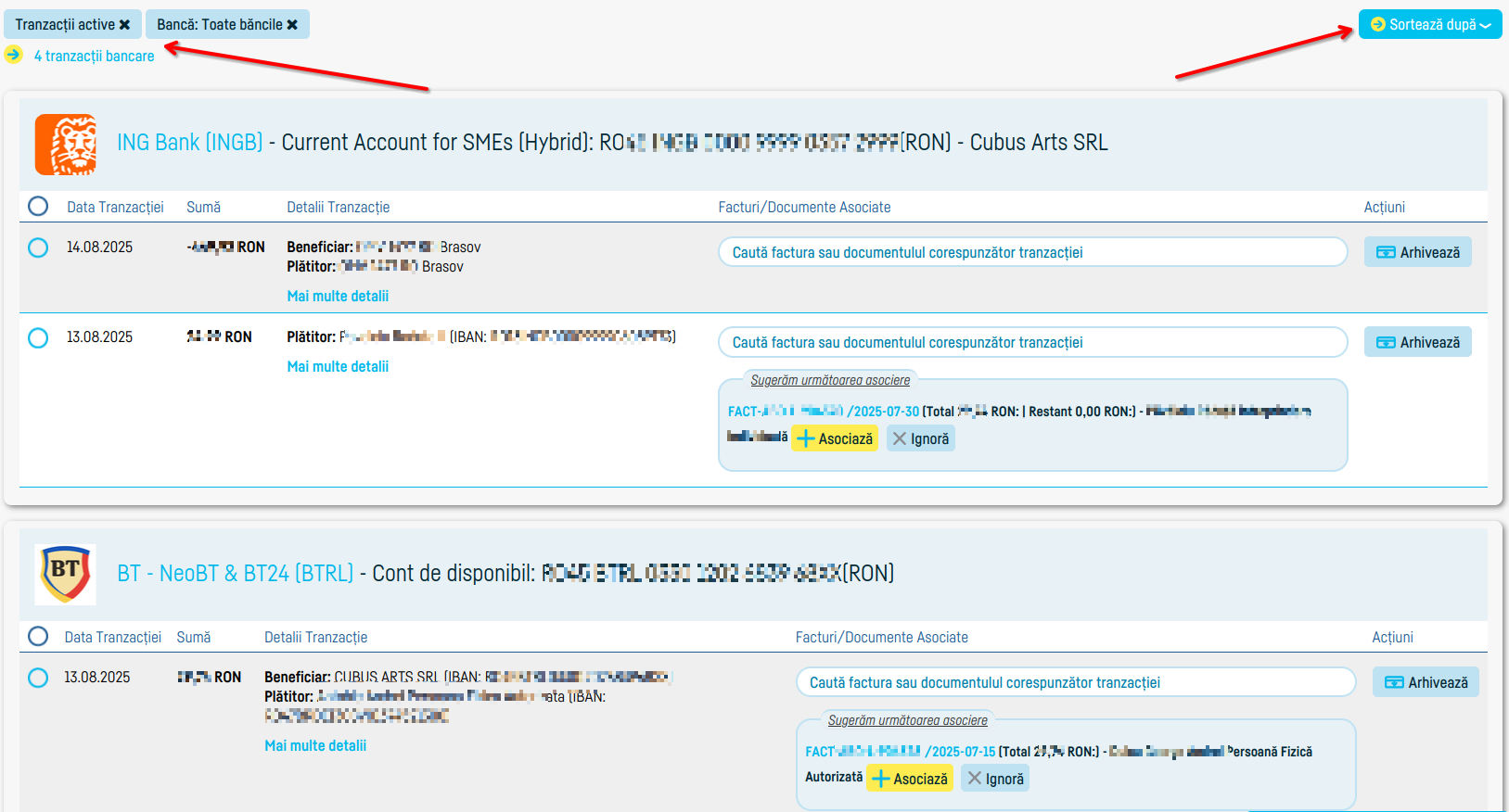 Asocierea automată a tranzacțiilor bancare cu facturile - pasul 3