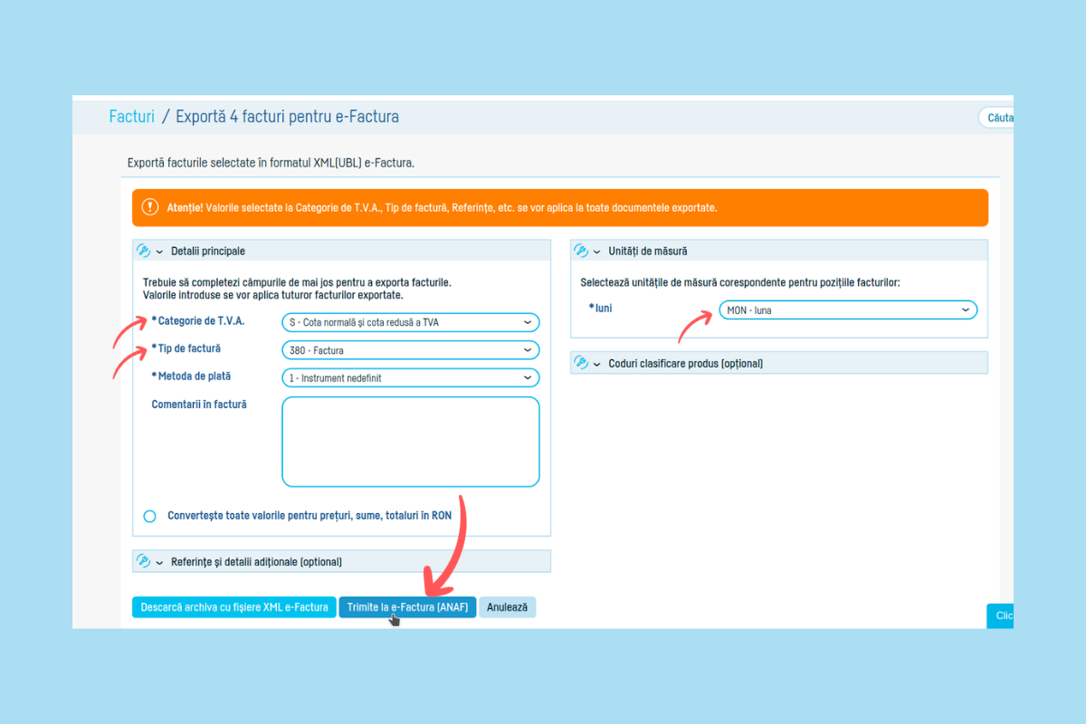 Descărcare facturi multiple în format e-factura - pasul 3