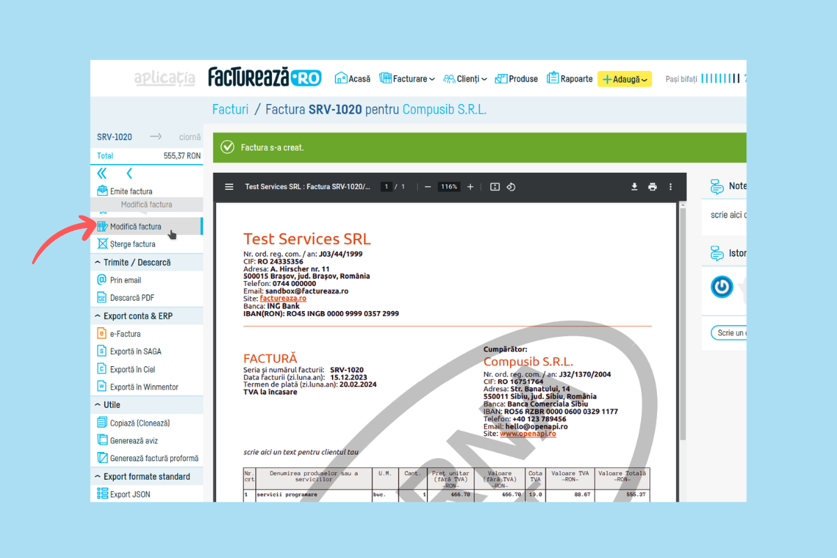 Cum generezi și transmiți e-Factura în SPV ANAF - pasul 14