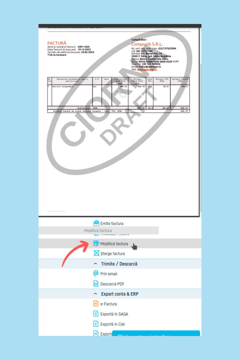 Cum generezi și transmiți e-Factura în SPV ANAF - pasul 14