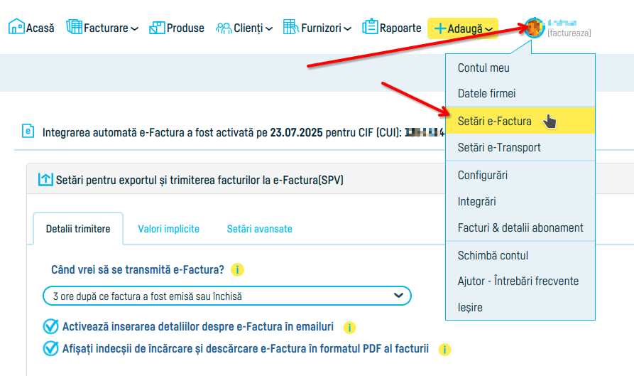 Cum activezi preluarea automată din SPV a e-Facturilor  - pasul 1