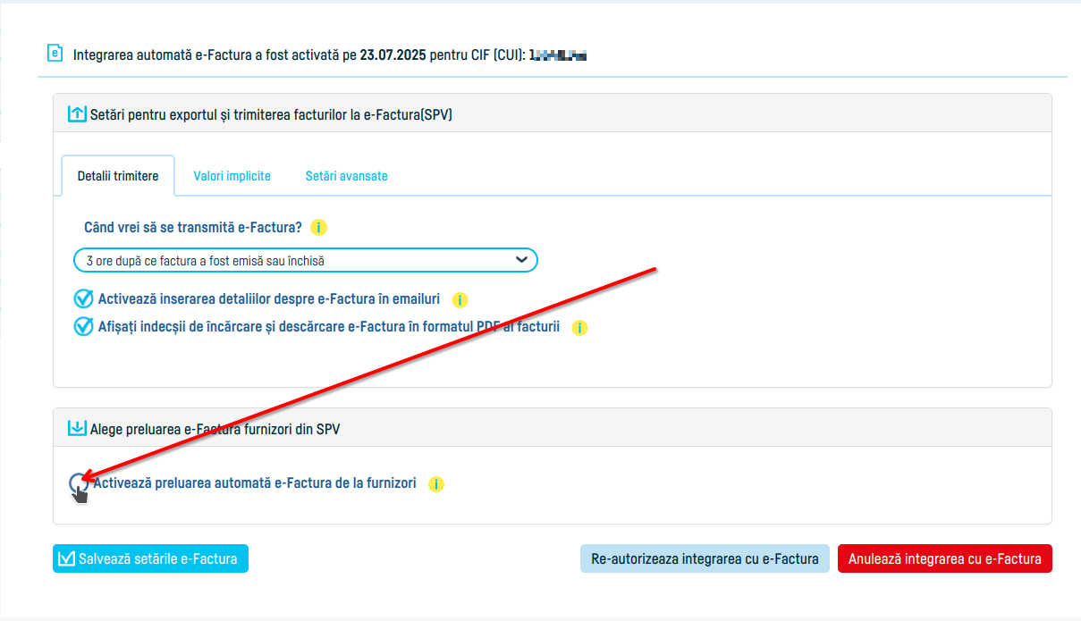 Cum activezi preluarea automată din SPV a e-Facturilor  - pasul 2